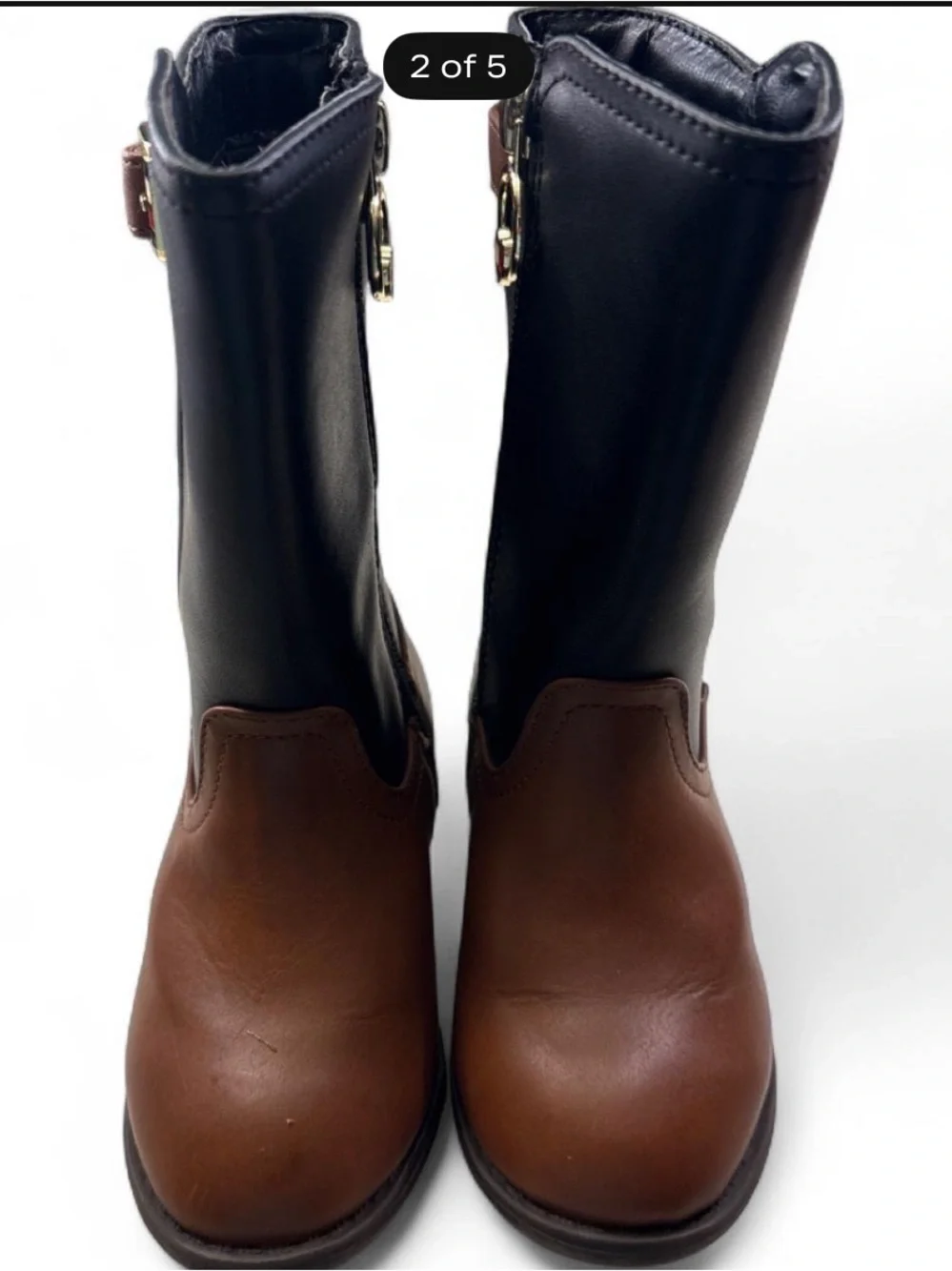 Tommy Hilfiger Two-Tone Brown and Black Mid-Calf Heeled Boots